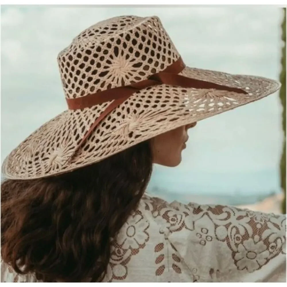 Veronica Beard Meringue Raffia Straw Wide Brim Sun Hat Natural S M NWT 298 - Picture 5 of 15